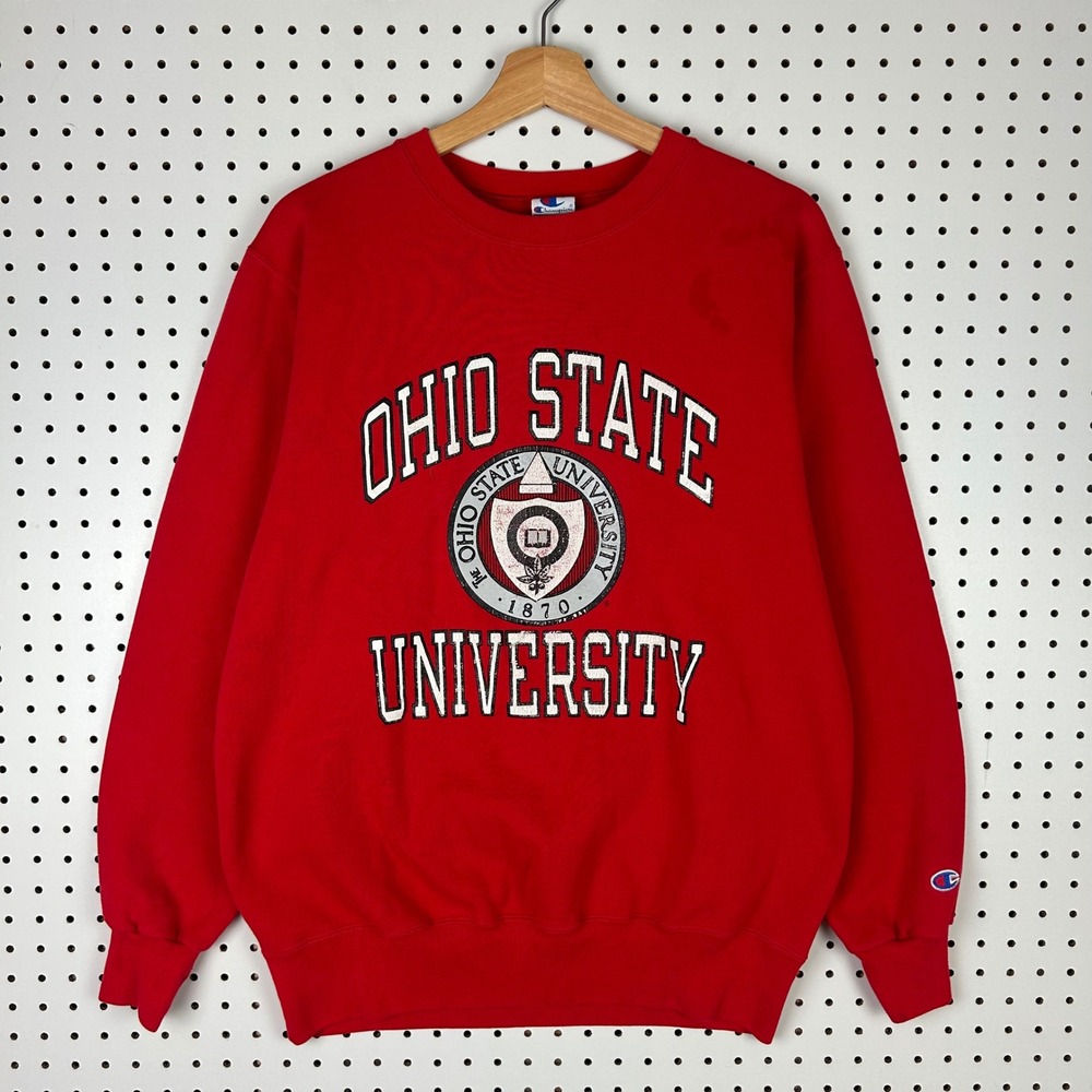 Ohio State University Sweatshirt Red Large Vintage 90s Made USA Champion Crest